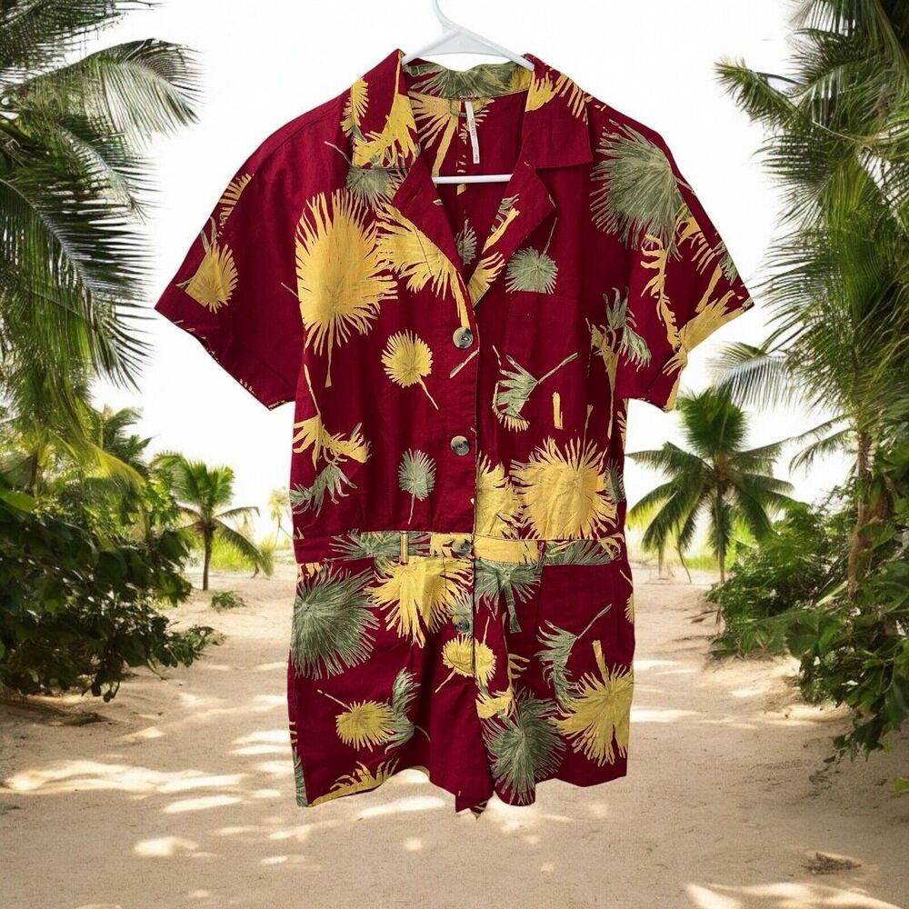Free People Womens Multicolor Romper Shorts Size SMALL Hawaii Short Sleeve Palm